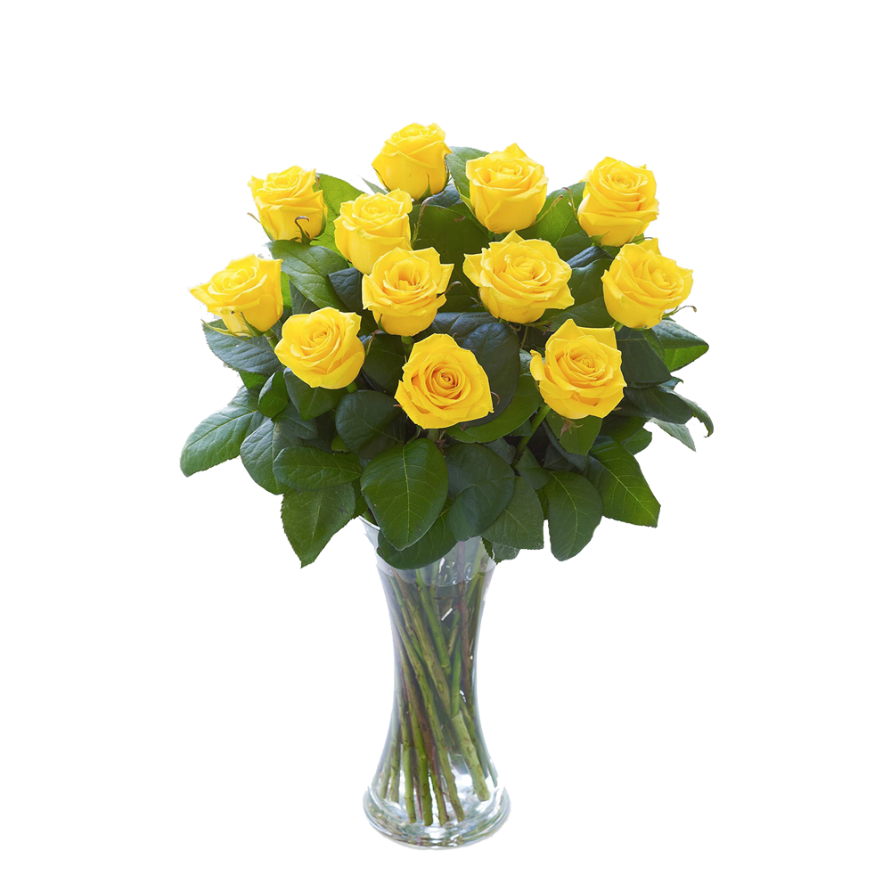 Красивый букет жёлтых роз на вазе
