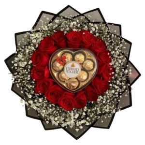 RAMO DE ROSAS CON CHOCOLATES