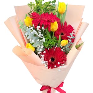 RAMO DE GERBERAS Y TULIPANES
