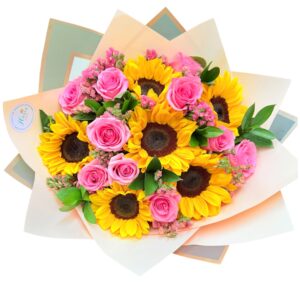 RAMO DELUXE ROSAS ROSADAS Y GIRASOLES